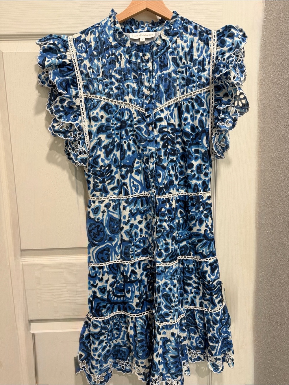 House of Harlow 1960 Blue and White Pintuck Button down Floral Dress
